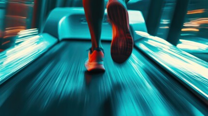 a close-up of running shoes on a treadmill