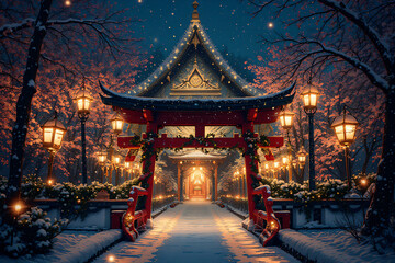 Fototapeta premium Thai-Japanese Fusion Christmas - Aesthetic anime wallpaper