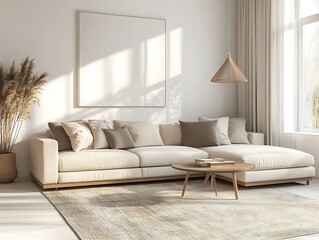 Fototapeta premium Modern Elegance: A Contemporary Living Room with Sophisticated Accents