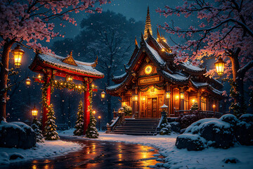 Fototapeta premium Thai-Japanese Fusion Christmas - Aesthetic anime wallpaper