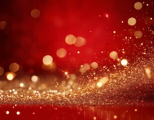 Red background with gold glitter moving through the space  with bokeh, creating a feeling of luxury, elegance, and sparkle