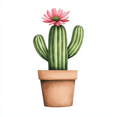 small cactus with vibrant pink bloom in terracotta pot, showcasing its unique beauty and charm. This succulent adds touch of nature to any space