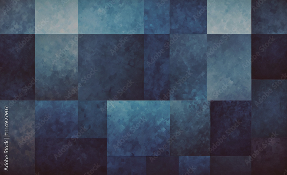 Poster Blue and white background with squares of different sizes. The squares are not in a pattern