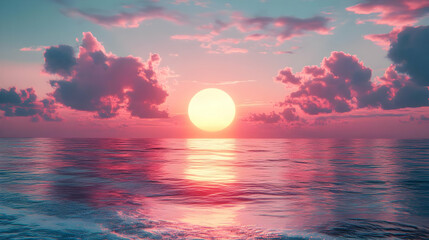 Fototapeta premium Pink Sunset Ocean 3D Render