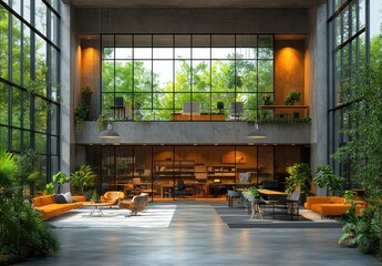 modern office interior design open workspace 3d visualization contemporary architecture layout