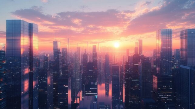 Futuristic Cityscape Background for Business Meetings with Skyscrapers and Dramatic Lighting for Professional Virtual Environments