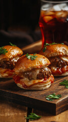 Meatball sliders with cheese and cola drink