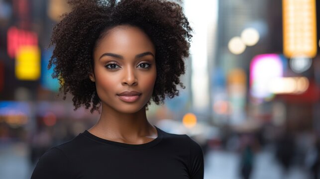 Stylish black t-shirt template on a hipster model posing in a daylight city setting offering a versatile option for custom design and branding mockup projects