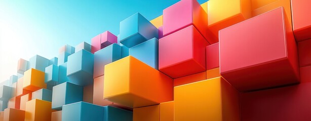 Obraz premium Vibrant Abstract Geometric Art with Colorful Cubes and Soft Lighting
