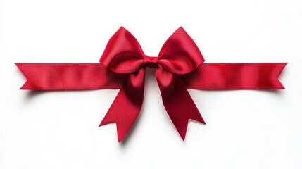 Fototapeta premium Elegant Red Ribbon Bow on White Background: A Festive Decoration