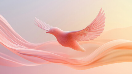 Obraz premium Pink Bird Soaring Above Wavy Fabric