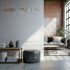 Innovative 3D Render of an Industrial Living Room Loft
