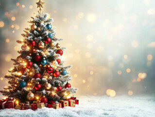 Obraz premium A Christmas tree adorned with colorful decora