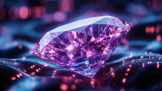 Glowing Diamond Representing Digital Wealth, Crypto Assets, Binary Code, NFT Ownership and Blockchain Technology