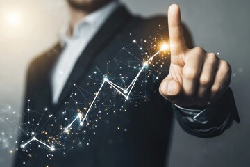 Businessman Touching a Growing Graph Representing  Success, Progress, and Innovation in the Digital Era