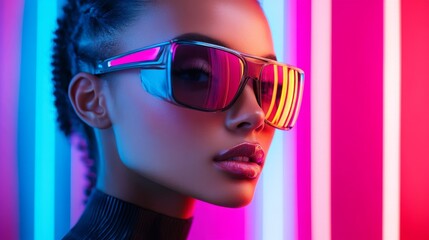 Fototapeta premium Futuristic Woman with Pink Neon Glow