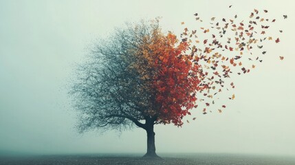 Falling Leaves, Rising Faith. A tree with falling leaves, a quiet testament to letting go and divine grace.