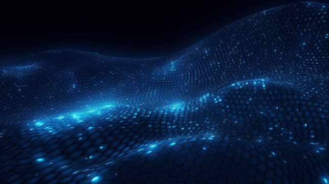 Blue light waves neural network grid of blue led dots