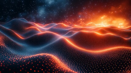 Obraz premium Abstract Cosmic Landscape Of Glowing Particles And Waves