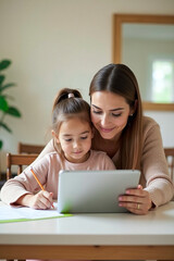 Fototapeta premium mother and daughter using tactil tablet