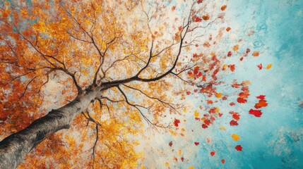 Fototapeta premium Falling Leaves, Rising Faith. Falling Leaves, Rising Faith. A tree gracefully releasing its leaves, teaching patience and trust in God’s timing.