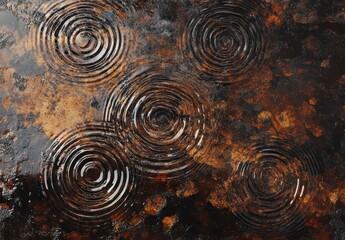 Calm Water Surface with Circular Ripples and Abstract Brown Texture, Creating a Serene Reflection in Nature Perfect for Backgrounds and Artistic Displays