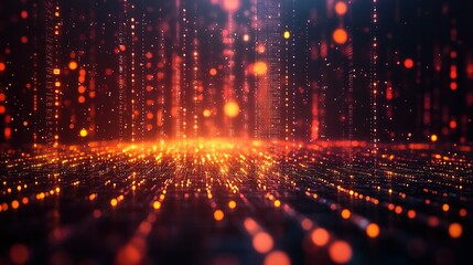 Obraz premium Abstract Digital Cityscape Orange Lights Glow
