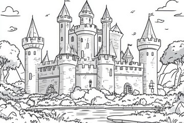 Fototapeta premium Magical Castle Coloring Page for Kids