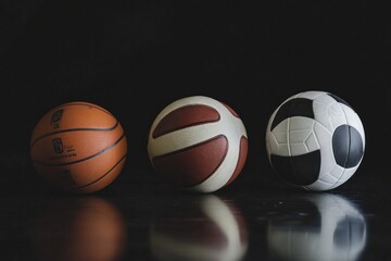 Trio of Sport Balls: Basketball,  BasketBall, Soccer Ball
