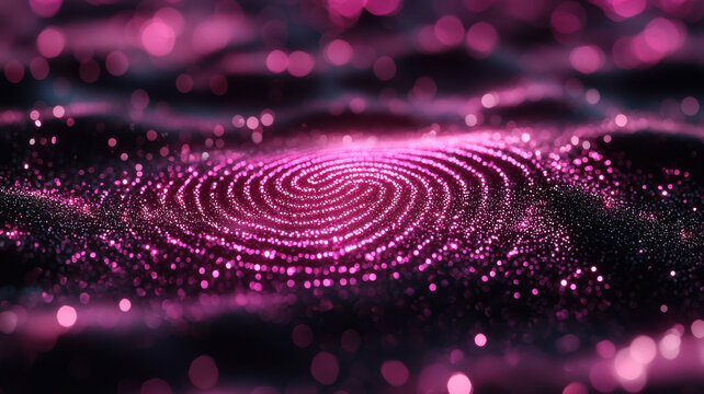 Fingerprint scan hologram concept. Holographic fingerprint pattern with glowing pink lights