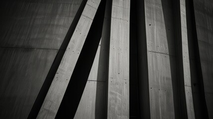 Obraz premium Abstract black and white close-up of architectural concrete columns creating strong shadows and lines.