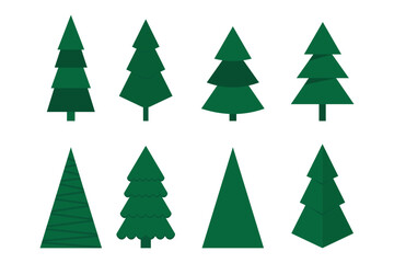 Obraz premium Christmas tree set. Festive green icons. Pine shapes vector. Holiday design.