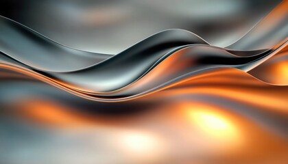 Obraz premium Abstract Metallic Waves Fluid Composition with Soft Orange Backlighting in Modern Minimalism