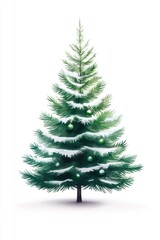 Fototapeta premium A Christmas tree adorned with green and white decorations, a watercolor illustration on an isolated background