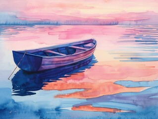 A serene minimal watercolor landscape featuring a cute