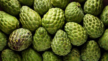 Obraz premium Flat Lay Top View of Bright Ripe Fragrant Green Cherimoya Fruit as Background