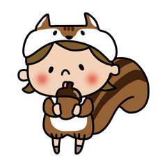 Obraz premium ドングリを持っているリスの格好をした子供