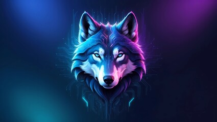 Futuristic 8K Digital Wallpaper with Abstract Wolf and Neon Circuitry Design in Electric Blue and Purple