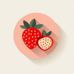 Flat Design Strawberry Icon with Leaves