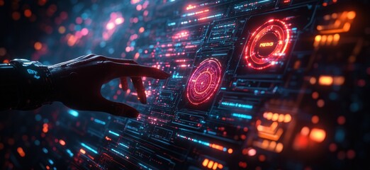 Digital Interaction with Futuristic Data Visualizations in Cyberpunk Style