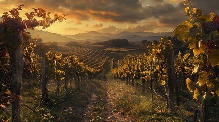 An enchanted vineyard where each vine is entwined with a different story and the wine produced captures the essence of its tale