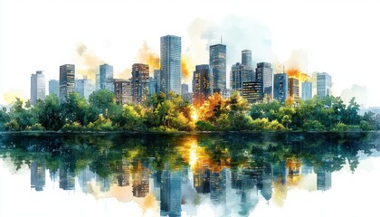 Obraz premium Sustainable Urban Landscape Modern Architecture Green Building Urban Redevelopment Eco-Friendly Design