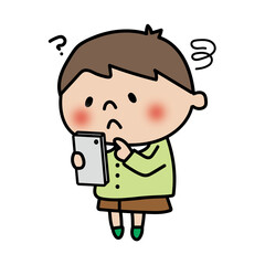 スマートフォンの使い方に悩む子供（男の子）