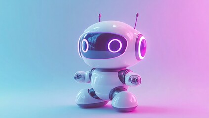 Futuristic Robot Design: Exploring AI Technology Advancement with Neon Lights, Cute Robot Poses, and Vivid Color Schemes in 3D Animation