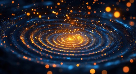 Golden Blue Particle Galaxy Abstract Background with Shining Stars Ethereal Light and Dynamic Swirl Motion