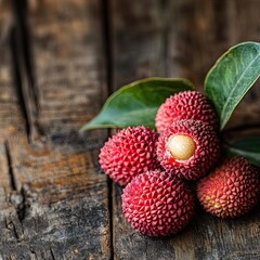 lychee isolated on wooden background