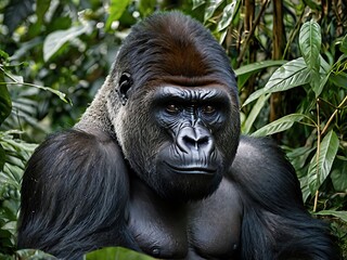 Fototapeta premium Western Gorilla Majestically Poses In Lush Green Forest