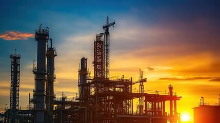 construction site at sunset with cranes silhouetted against a vibrant sky, depicting the industrial development process and the promise of new structures rising, capturing the essence of progress