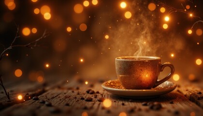 Obraz premium Comforting experience coffee cup in a cozy atmosphere with glowing lights