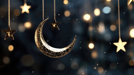 Sacred commemoration - a banner celebrating Lailat al-Miraj, vibrant hues, Islamic , honoring the miraculous night of Prophet Muhammad's ascension to the heavens in Islamic tradition.